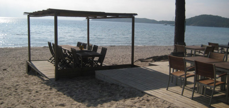 Déjeuner au bord de la plage Pinarello en Corse